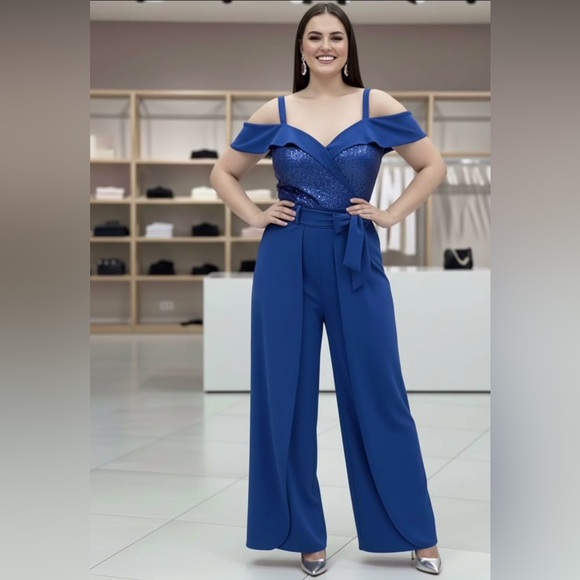 Shelby Nites Pants - Elegant Blue Women's Jumpsuit